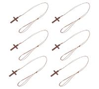 VANZACK Collier Croix Chrétienne en Bois Naturel Unisexe Pendentif Crucifix Catholique Léger 6 Pièces Bijou Religieux pour Homme Femme Usage Quotidien et Voiture