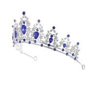 VANZACK Couronne Baroque en Alliage Ornée de Cristaux pour Quinceañeras et Mariages Design Élégant et Couleur Solide Bleu Profond et Argenté Accessoire Cheveux pour Amoureux et Famille