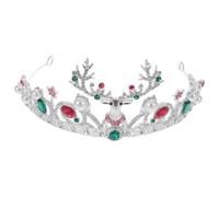 VANZACK Couronne de Noël Cerf en Alliage, Strass et Perles, Argenté | Coiffe Festive Ronde, Légère et Confortable pour Longues Soirées, Fêtes D’hiver et Homecoming