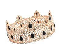 VANZACK Couronne Royale Homme en Alliage Doré Diamants Noirs, Accessoire Costume Cosplay Roi, Décoration Anniversaire Scène Baroque, Taille Unique pour Fêtes et Performances