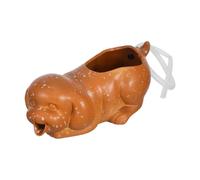 VANZACK Décor Fontaine Céramique Chien Émetteur d'eau pour Aquarium et Bassin Accessoire Cascade Écologique avec Support Plante Verte Filtration Naturelle et Interaction Aquatique