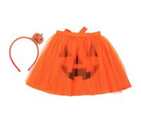 VANZACK Déguisement Halloween Citrouille Adulte 1 Pièce Jupe Tutu en Tulle Orange Serrage-Tête Tête de Mort Citrouille pour Fête Costumée Cosplay et Soirée Déguisée