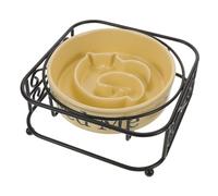 VANZACK Elevated Ceramic Slow Feeder Bowl for Cats and Small Dogs Non-Slip Raised Pet Dish with Stand for Wet and Dry Food