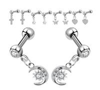 VANZACK Ensemble de 10 Boucles d'Oreilles pour Cartilage en Acier Inoxydable Puces d'Oreilles Légères et Hypoallergéniques Motifs Croix Lune Étoile Insecte et Cœur Bijoux d'Oreilles