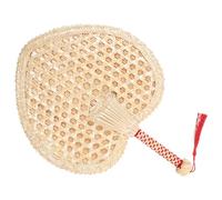 VANZACK Éventail Cœur en Paille de Blé Tissé Main en PU Accessoire Photo Décoratif Éventail Créatif Vintage Ventilation Naturelle Présent Pendaison de Crémaillère