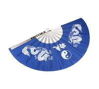 VANZACK Éventail Pliant Acier Inoxydable Bleu Délicat et Portable Ventilateur Chinois à Motif Long pour Tai Chi Arts Martiaux Fitness et Performance Kung Fu