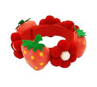 VANZACK Fleur de fraisier Fantaisie Collier de Chiot pour Chiens nom Floral Colliers de Chaton Collier pour Animaux de Compagnie Fleur de Fraise Cols de Chien de fête Coton Rouge