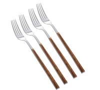 VANZACK Fourchettes Imitation Bois Ensemble de 4 en Acier Inoxydable Polie, Design Moderne, Facile à Nettoyer, pour Repas à Emporter