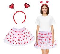 VANZACK Jupe Tutu Adulte Coeur Déguisement Cupidon pour Saint-Valentin avec Bandeau Forme Coeur Jupe Tulle Courte Confortable pour Tenue Danse Romantique