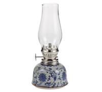 VANZACK Lampe à Huile en Céramique Bleue à Motif Lotus Petite Lampe à Huile D’Intérieur Vintage Éclairage Décoratif Portable pour Salon Camping et Contemplation Luminaire Style