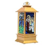 VANZACK Lanterne LED Décorative Style Église Motif Jésus Lampe Tempête de Noël Dorée Veilleuse D’Ambiance Festive sans Piles Décoration Intérieure et Extérieure