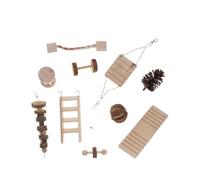 VANZACK Lot de 10 Jouets en Bois Naturel pour Hamster Soins des Molaires Jouets À Mâcher pour Chinchilla Kit Daccessoires avec Rotin Balançoire Bascule Et Clochette