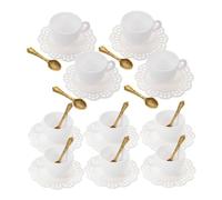 VANZACK Lot de 10 Mini Tasses À Café Réalistes en Plastique pour Maison De Poupée Tasses À Thé Blanches avec Soucoupes Et Cuillères en Métal pour Enfants Jouets De Maison De Poupée