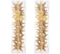 VANZACK Lot de 12 Étoiles Décoratives en Plastique, Dorées, à Suspendre pour Sapin de Noël, Pendentifs en Forme D'étoile à Huit Branches