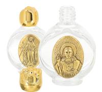 VANZACK Lot de 2 Bouteilles Décoratives d'eau Bénite en Verre, Finition Métal Ancien Doré, Petites Bouteilles Rechargeables pour Baptême et Présents de Fête, Récipient Style Aléatoire