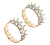 VANZACK Lot de 2 Diadèmes de Mariage Ronds en Cristaux Goutte D’eau, Couronnes Dorées Ab Mariée et Fille, Accessoires Coiffure Élégants pour Mariage, Bal et Enterrement de Vie de Jeune