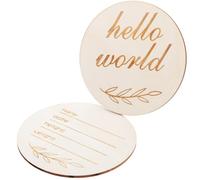 VANZACK Lot de 2 Panneaux en Bois Rond pour Annoncer la Naissance D'un Bébé, Inscriptions « Bonjour Monde » et Prénom Personnalisé, Accessoires Photo pour -né, Présent Naissance Unique