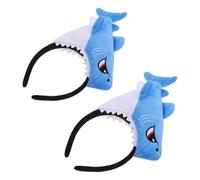 VANZACK Lot de 2 Serrage-têtes à Motif Requin Bleu en Peluche 3d, Bandeaux Élastiques pour Femmes et Filles, Accessoires Déguisement Fête Thème de L’océan, Costume Animaux Marins
