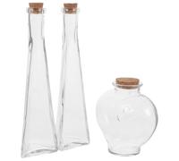 VANZACK Lot de 3 Bouteilles en Verre Transparentes pour Cérémonie du Sable de Mariage Ensemble de Récipients de Cœur et à Facettes Bouchons en Liège Décorations Artisanales pour Loisirs