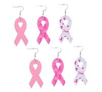 VANZACK Lot De 3 Paires De Boucles D'oreilles Légères En Cuir Pu Multicolores Ruban Sensibilisation Cancer Du Sein Pour Femmes Accessoires Conférence Santé Élégants à Suspendre Goutte