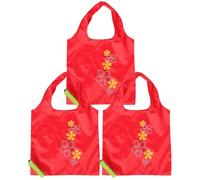 VANZACK Lot de 3 Paquet de Courses Pliables en Polyester Style Fraise, Légers et Réutilisables, Pochettes Compactes pour Rangement et Courses en Extérieur, Paquet Fourre-Tout Écologiques