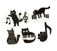 VANZACK Lot De 5 Broches En Émail Chat Kawaii, Épingles Musicales Pour Paquet Et Vêtements, Accessoires Décoratifs Pour Femmes, Design Cartoon Noir, Usage Quotidien Et Présent