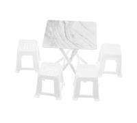 VANZACK Miniature Table and Chairs Set for Dollhouse Plastic Living Furniture with Marble-Effect Square Table and Chairs Creative Mini Decor for
