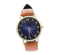 VANZACK Montre Bracelet Cuir Marron avec Cadran Étoilé Bleu Foncé Chiffres Arabes Montre Élégante Ajustable pour Adultes Design et Polyvalent pour Toutes Occasions