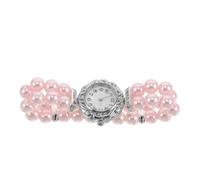 VANZACK Montre-Bracelet Manchette pour Femme Bracelet Extensible Double Rangée de Perles Imitation et Cristaux, Style Élégant et Ajustement Confortable pour Tenue Habillée