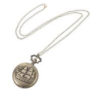 VANZACK Montre de Poche en Bronze Vintage à Quartz avec Pendentif Bateau Ancien, Chiffres Arabes et Chaîne Collier pour Femmes et Hommes, Accessoire Steampunk Rétro Élégant