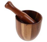 VANZACK Mortier et Pilon en Bois d'Acacia 1 Set Bol à Ail Manuel Compact Broyeur à Épices Multifonction Cuisine Presse-Ail et Pilon à Poivre Ustensile Pratique pour Aromatiques
