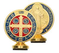 VANZACK Ornement De Saint Benoît Coloré en Métal, Lot De 2 Pièces, Décor Religieux Chrétien pour Bureau Et Maison, Scène De Noël Et Décor D’église, Décoration Vintage pour Intérieur