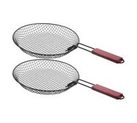 VANZACK Panier à Griller Rond Distribution Uniforme Chaleur 2 Pièces en Acier Inoxydable avec Poignée en Bois Pliable pour Barbecue, Camping et Cuisson en Plein Air