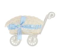 VANZACK Panier Tissé Forme Landau Rotin Imitation Panier Dragées Baptême Décoration Shower Originale Polyvalent pour Fête Corbeille Cadeau Berceau Bleu