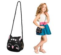 VANZACK Paquet à Main Chat Kawaii pour Filles Bandoulière Réglable en Cuir PU Noir, Porte-Monnaie Compact pour Voyage Et Shopping, Style Dessin Animé Oreilles 3D, Fermeture Éclair Métallique Sûre