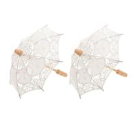 VANZACK Parapluies de Mariage en Dentelle Brodée 2pcs pour Mariée et Demoiselle d'honneur, Tissu Coton Poignée Confortable, Légers et Élégants pour Photos de Noces
