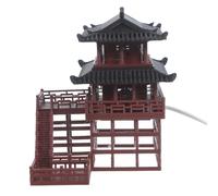 VANZACK Petite Statue Pagode USB Marron en Plastique pour Jardin Zen | Led, Étanche et Portable, pour Micro Paysage et Aquarium, Architecture Traditionnelle, Décoration Miniature