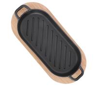 VANZACK Plaque de Grill Fonte Rectangulaire avec Plateau Bois Poêle à Frire Antiadhésive pour Poisson et Viande Chauffe Uniforme et Conservation des Jus Usage Domestique et Commercial