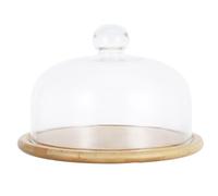 VANZACK Plateau à Dessert Bois avec Cloche Verre Transparent Plateau de Service pour Gâteau Pratique et Protection Alimentaire sans Plomb