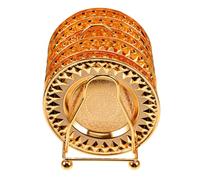 VANZACK Plateau à Goûter 7 Pièces en Métal Doré Diamant avec Support de Rangement - Assiettes Plates pour Fruits Bonbons et en-Cas - Ensemble de Petites Assiettes Cuisine Réception et