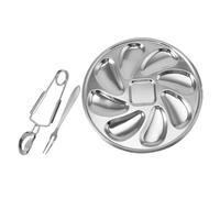VANZACK Plateau de Service Huîtres Acier Inoxydable avec Fourchette et Pince Assiette Réutilisable pour Fruits de Mer Snack et Restaurant