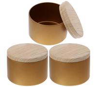VANZACK Pots à Bougies Couvercles Bois Réutilisables en Fer Or Lot de 3 Compact et Portable pour Décoration Maison ou Banquet