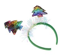 VANZACK Serrage-Tête Sapin de Noël Coloré en PET et Tissu Bandeau Paillettes Forme Arbre Accessoire Élastique pour Fête d'Hiver Costume et Coiffure Festive Couvre-Chef Noël Ajustable
