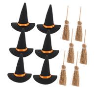 VANZACK Set de Décoration Halloween Mini Chapeaux de Sorcière et Balais Feutre pour Bricolage Décorations Créatives pour Table Étagère et Petits Espaces