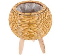 VANZACK Support de Plante en Rotin Tressé Structure Tripode en Bois pour Intérieur, Élève les Plantes D'intérieur et Protège le Salon Jardin