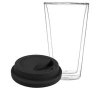 VANZACK Tasse à Café en Verre Borosilicate 350 Ml Double Paroi Isolante Couvercle en Silicone Noir Tasse Transparente pour Boissons Chaudes et Froides Mug à Café à Double Paroi Usage