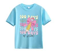 vaolkwsacz 100th Day of School Celebration for Girls and Boys Kids T-shirts Fun Colorful Numbers 1 Shirt Mädchen, bleu ciel, 2-3 ans