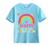 vaolkwsacz 100th Day of School Celebration for Girls and Boys Kids T-shirts Fun Colorful Numbers Beach T-shirt Fille, bleu ciel, 6-7 ans