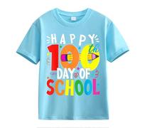 vaolkwsacz 100th Day of School Celebration for Girls and Boys Kids T-shirts Fun Colorful Numbers Meilleurs Amis T-shirt pour deux filles, bleu ciel, 10-11Years