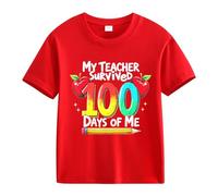 vaolkwsacz 100th Day of School Celebration for Girls and Boys Kids T-shirts Fun Colorful Numbers Princesse T-shirt Fille, rouge, 4-5 ans